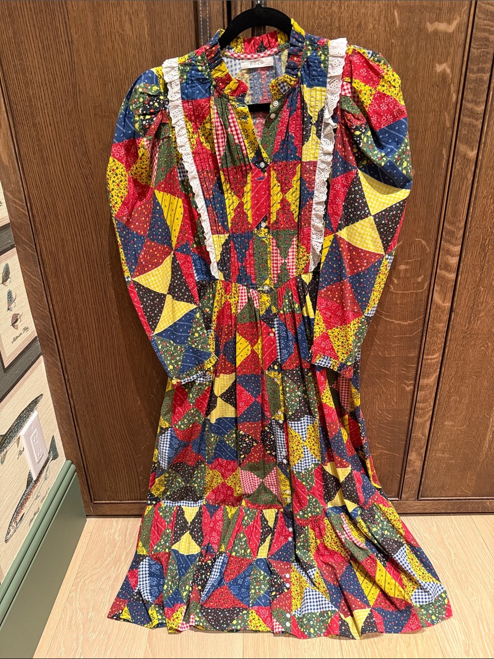 Doen Multicolor Patchwork Print Maxi Dress (Red, Yellow, Blue, Green, Black)